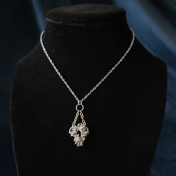 Fairy heart-shaped clear crystal silver medieval chainmaille dainty necklace - Picture 11 of 11